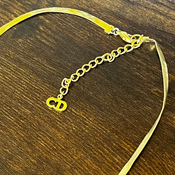 Dior: Gold Plated Bow Ribbon CD Choker Necklace - Picture 6 of 13